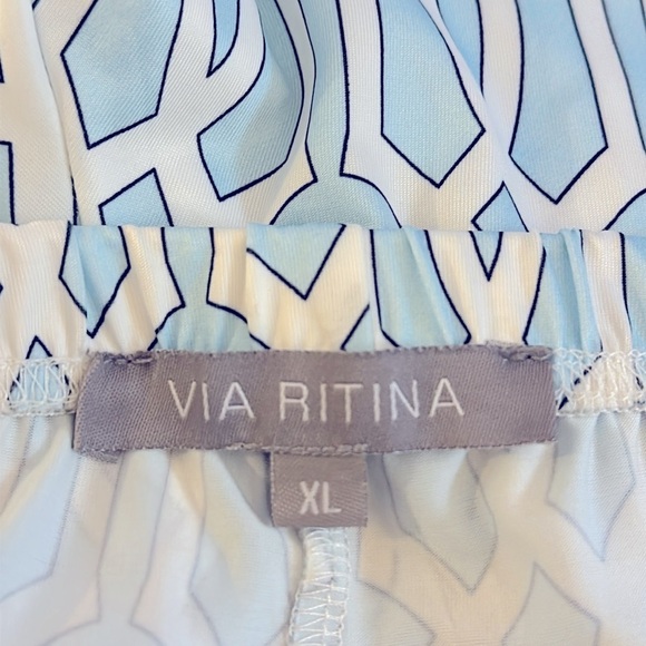 Women’s Via Ritina Blue & White Polyester & Spandex Lattice Print Pants Size XL - Picture 7 of 8